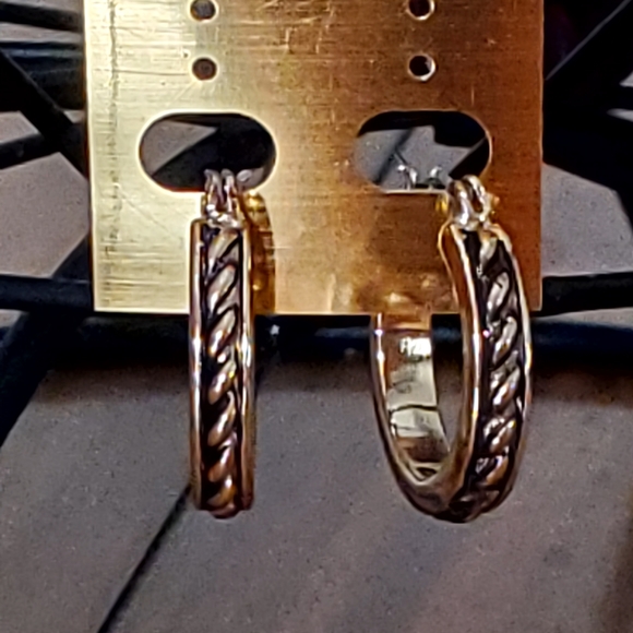 Black & Gold Embossed Hoop Earrings - Picture 4 of 6